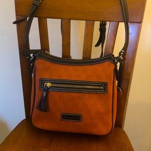 Dooney & Bourke Caramel Crossbody Handbag with Fabric Print w/ Registration Card
